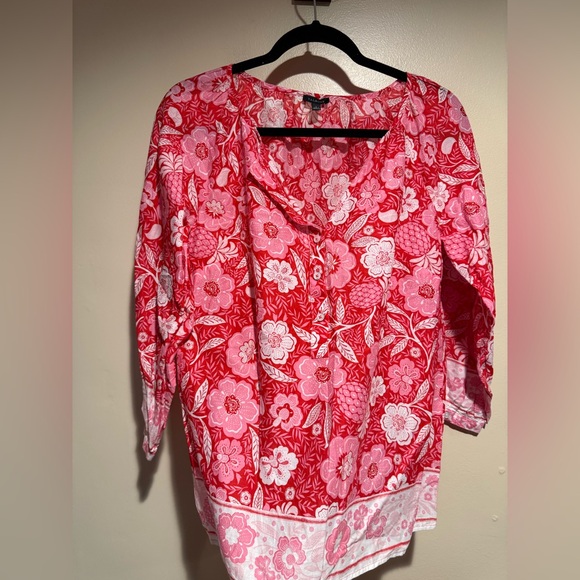 Talbots Floral Pineapple Paradise Button Front Popover Blouse - Picture 5 of 12